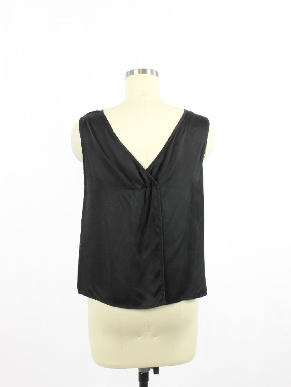 LUNYA Black Washable 100% Silk Crepe V-Neck Open Back A-Line Tank, Size XS - Picture 3 of 12